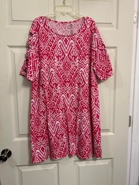 Ruby Rd. Pink & White Geometric Midi Dress